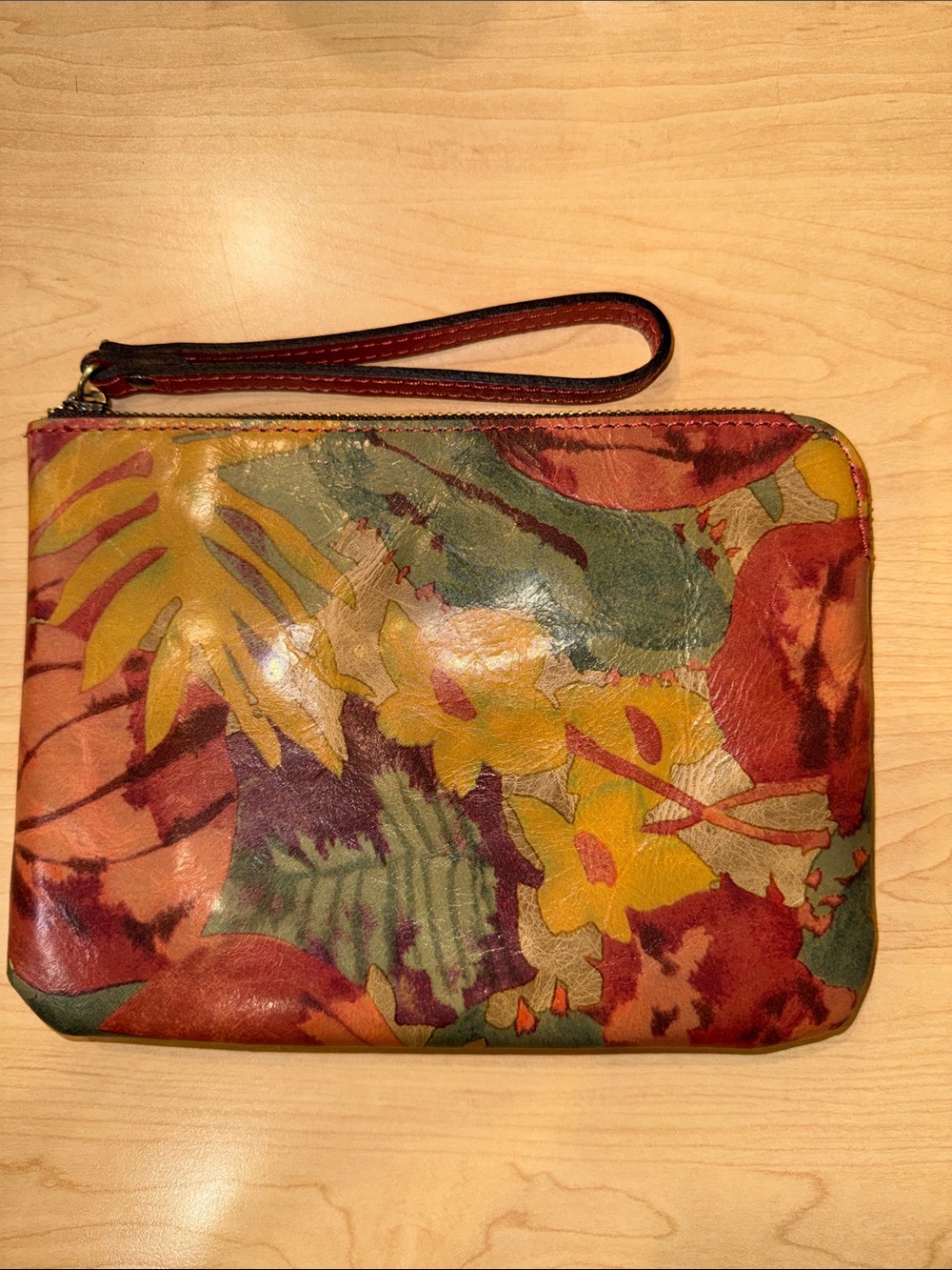 Patricia Nash Multicolor Floral Leather Clutch Wristlet in Green, Yellow, Orange